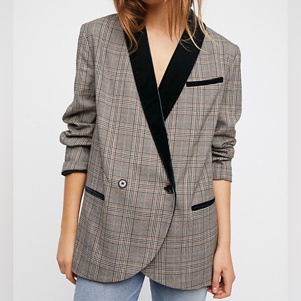 FREE PEOPLE | Plaid & Velour Oversized Blazer
